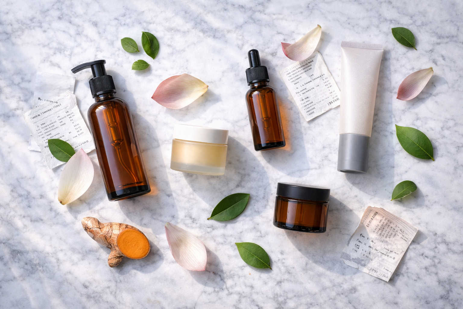 cosmetics and paper slips