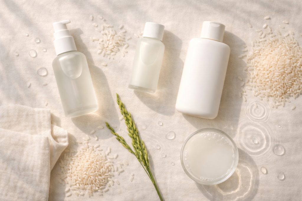 Four minimalist skincare bottles