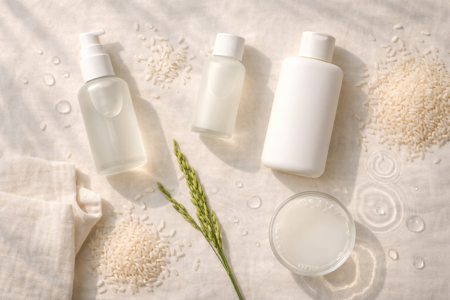 Four minimalist skincare bottles