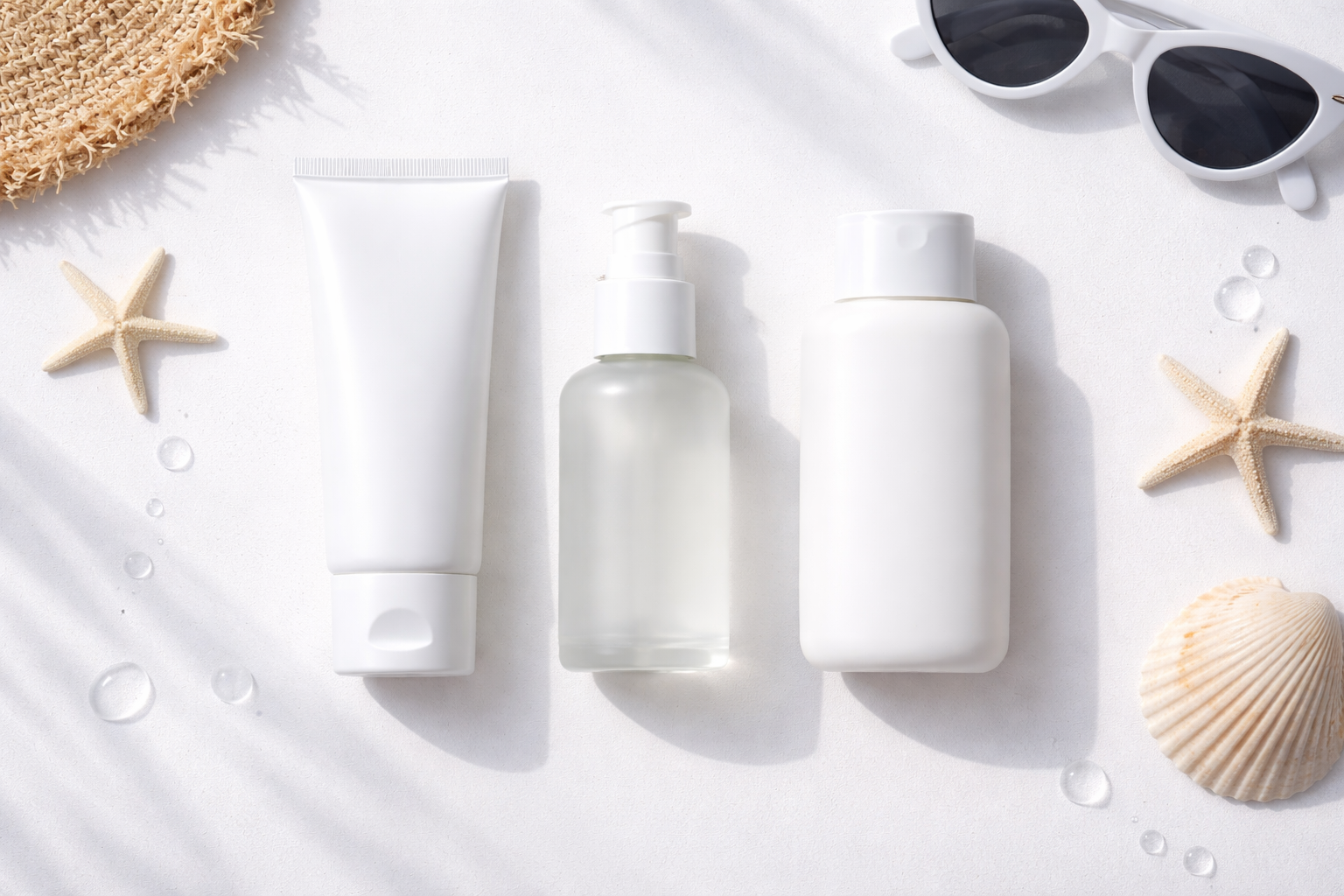 Minimalist sunscreen tubes and bottles
