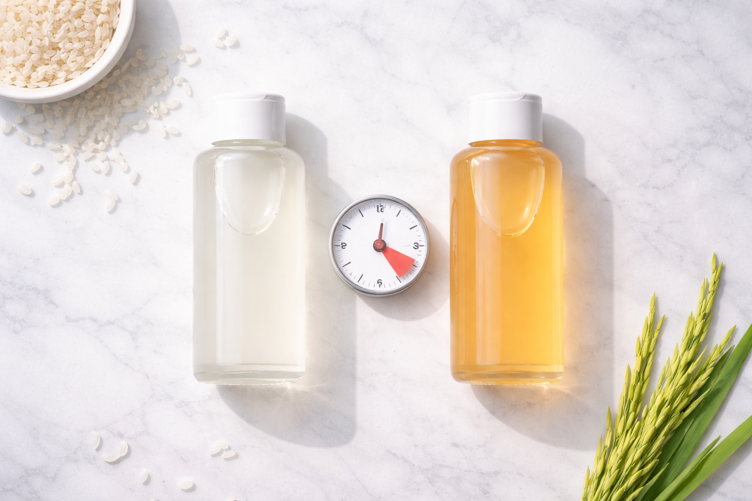 Two matching glass bottles side by side