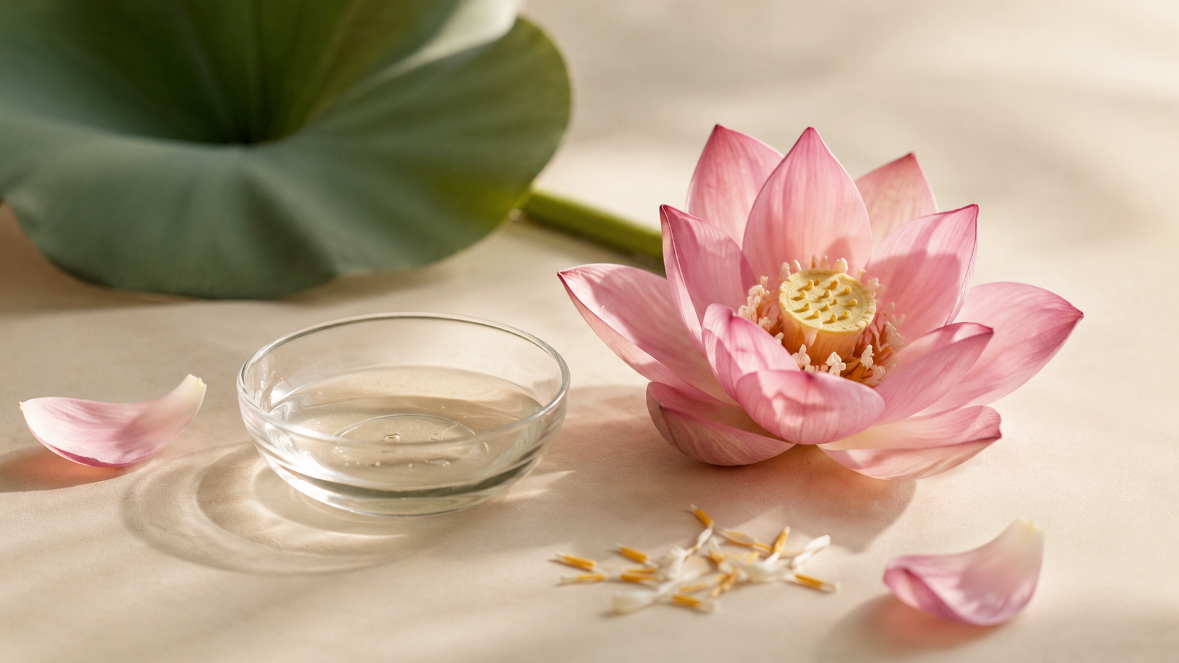 Pink lotus flower with extract and stamens - lotus skincare ingredient