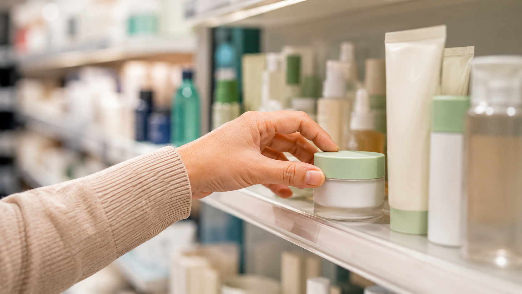 Choosing a first product from a skincare shelf - where beginners start