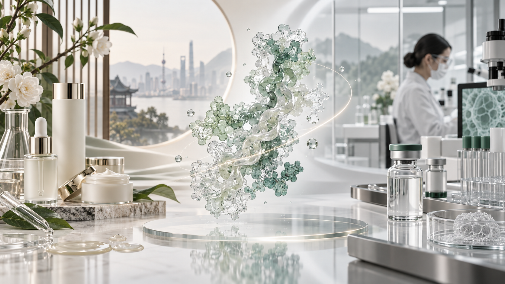 Recombinant collagen visual showing the convergence of skincare, biotechnology and medical aesthetics in China